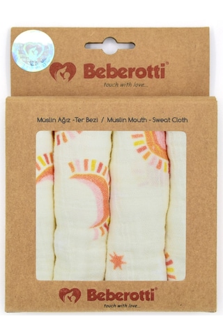 Beberotti 4'lü Müslin Bebek Ağız Bezi 25x25 Cm 102 Ekru-turuncu