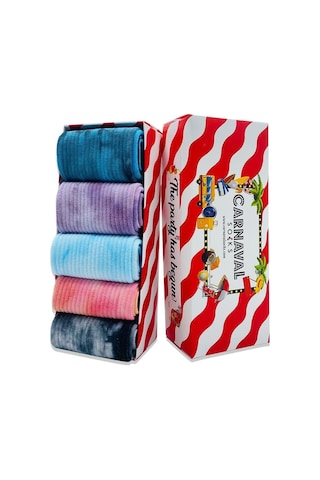 5'li Batik Renkli Çorap Tasarımlı Renkli Tasarım Set Kutusu Renkli