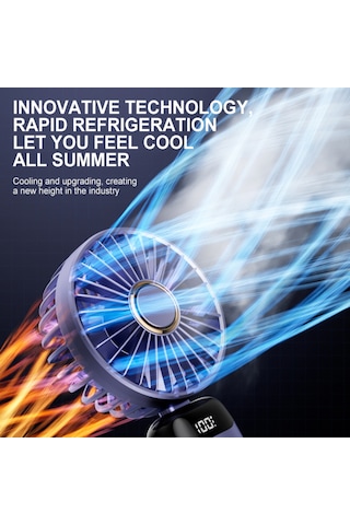 Qingmipy Mavi Usb Şarjlı Mini Fan - Led Ekran, 5 Hız Seviyesi, 90 Derece Katlanabilir, Telefon Tutucu Ve Askı İpi İle Dahili Li-pol Batarya Diğer