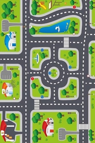 Araba Yollu Trafik Yolu Renkli Dijital Baskılı Yıkanabilir Kaymaz Taban Çocuk Oyun Halısı Yeşil-gri 100 X 300 Çok Renkli