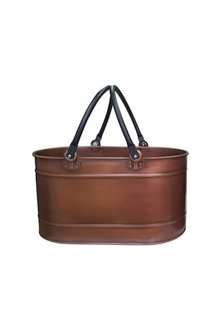 Bakır Çift Boru Kulplu Oval Odun Kovası