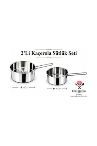 Gül Mutfak 2 Li Çelik Sütlük Seti Sosluk Paslanmaz Kaçerola 14-16 Cm Paslanmaz Çelik