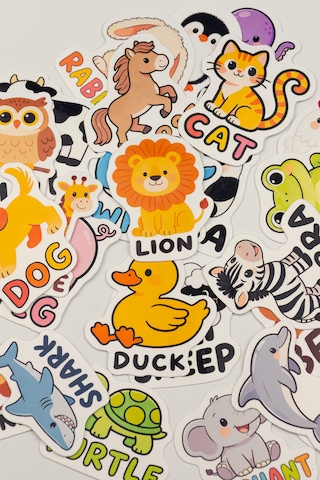 İngilizce Hayvanlar Sticker Paketi 25 Parça Kaliteli Su Geçirmez Etiket Seti Çok Renkli