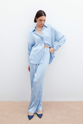 Sateen Jakarlı Saten Pantolon - Bebe Mavi-136049 Bebe Mavi