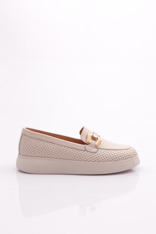 Dgn 422 Kadin Tokali Lazerli Loafer Ayakkabi 422-1567-R0463 Ekru