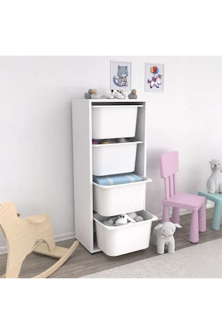 Pratico 4 Derin Sepetli Çok Amaçlı Oyuncak Dolabı - Beyaz - 109x30x69,5 Cm Beyaz