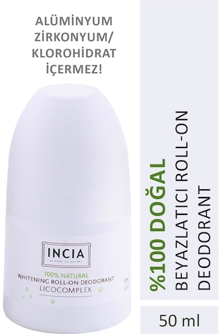 INCIA %100 Doğal Roll On Deodorant Beyazlatıcı Ter Kokusu Önleyici Leke Yapmayan 50 ML