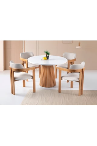 Milas Natural Ahşap Bohem Yemek Masası 130x130 Naturel - Beyaz