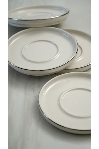 Rüya Platin Yaldız Porselen Çay Tabağı Kırık Beyaz 12 CM 6'lı Kırık Beyaz