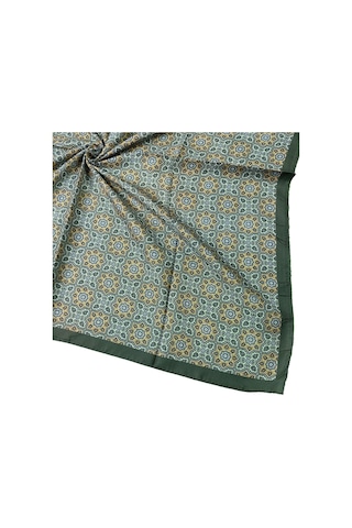 Ebruli Pamuklu Etnik Desenli Soft Eşarp 90x90 Cm Zümrüt