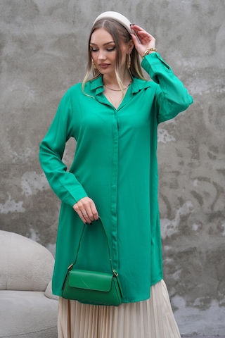 Polologin Butik Yeşili Dökümlü Uzun Gömlek Tunik Yeşil
