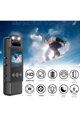 Cep Klipsli Mini Kamera 1080 P Taşınabilir Bodycam 180 Lens