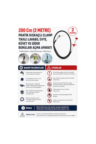 2 Metre Kıskaçlı Lavabo Açma Teli Tıkalı Banyo Lavabo Deliği Gider Boru Açma Teli 4 Kıskaçlı