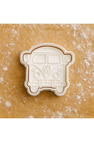 Minibüs Kurabiye Kalıbı - Araba Figürlü Retro Tasarım Şekilli Kurabiye Fondan Hamur Kalıbı Beyaz