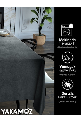 Gümüş Grisi Kadife Dokulu Masa Örtüsü Dertsiz Velvet Touch Serisi Gümüş Grisi