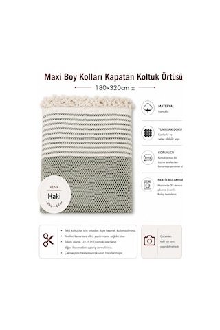 Pamuklu Kaymaz Hasır Dokuma Maxi Boy Kolları Örten Koltuk Örtüsü 180x310 - Haki Yeşili