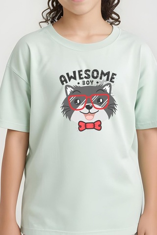 Fyk Kids Kız Çocuk Basic Awesome Boy Baskılı T-shirt Mint Yeşil