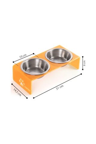 Gobypet 2'li Turuncu Pleksi Dekoratif Kedi Ve Köpek Seramik Mama & Su Kabı + Paspas