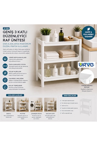 Urve Ur-3601 Rafty Geniş 3 Katlı Sepet Organizer Raf Ünitesi 510x205x685 Mm Diğer