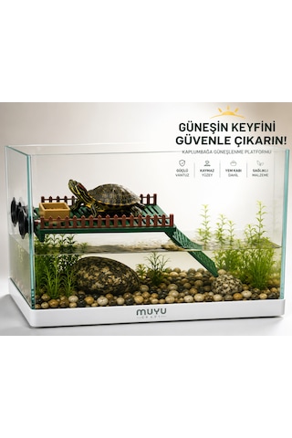 Muyu Craft Kaplumbağa Beslenme Ve Güneşlenme Platformu Yem Kabı Dahil Vantuzlu Akvaryum Adası