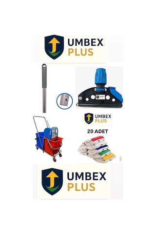 Umbex Çift Kovalı Paspas Arabası Krom Çelik Presli Temizlik Arabası Temizlik Seti Islak Mop Setli