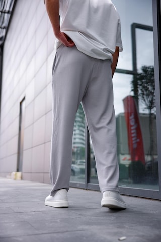 Erkek Gri Renk Burgu Desen Örme Kumaş Baggy Pantolon-1755 Gri