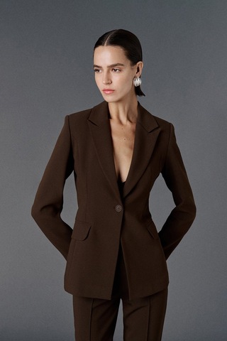 Vatkalı Fitted Kesim Blazer Ceket-20469 Kahverengi