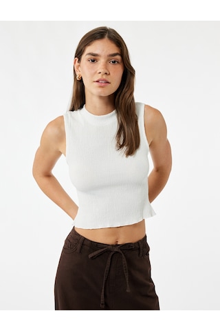 Koton Bisiklet Yaka Kolsuz Basic Crop Bluz Beyaz 5sal30341ık Beyaz