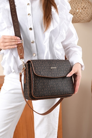 Just Polo Monogram Baskılı Kadın El Ve Omuz Çantası Kahvetaba