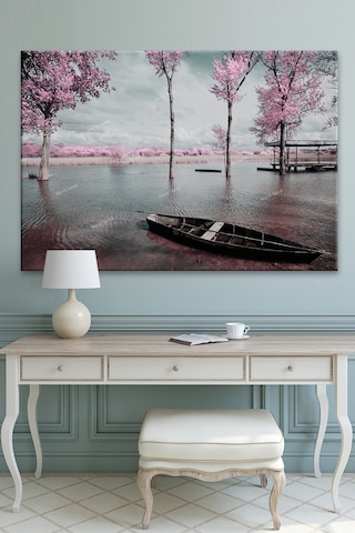 Göl Sandal Sakura Ağaçları Doğa Tabiat Manzara Kanvas Tablo 30 x 20