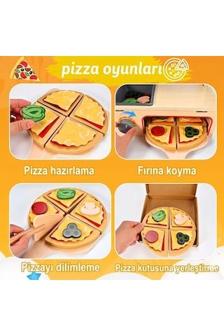 Limon Dekor 50 Parça Ahşap Oyuncak Pizza Fırını Oyun Seti - Eğitici Mutfak Evcilik Oyuncakları