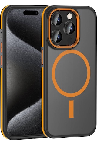 Apple Uyumlu iPhone 15 Pro Max Kılıf M-safe Şarj Özellikli Mat Görünümlü Zore Ant Kapak Turuncu