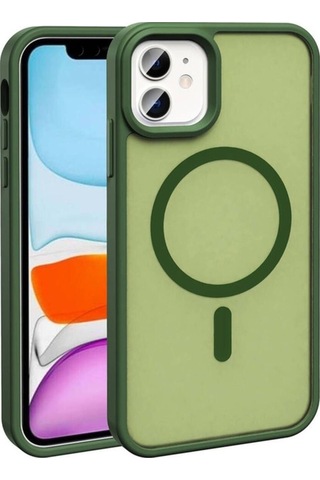 Apple Uyumlu iPhone 11 Kılıf M-safe Şarj Özellikli Mat Arka Yüzey Zore Sio Kapak Koyu Yeşil