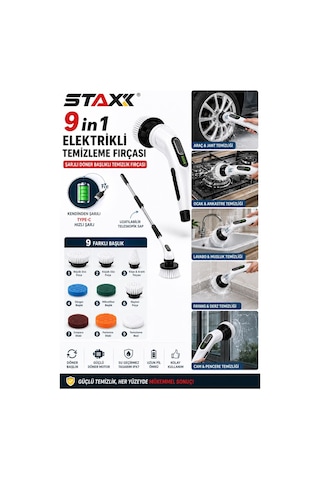 Staxx St9ınay Şarjlı Ve Elektrikli Temizlik Fırçası Turbo Dönüş Teknolojisi Ipx7 Su Geçirmez