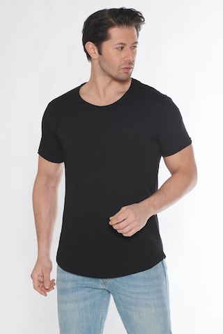 Black Horn Erkek Geniş Yaka %100 Pamuk Salaş T-shirt Siyah