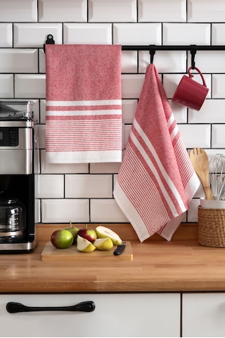 45x65 2'li Kurulama Bezi, %100 Pamuk Yüksek Su Emici Kırmızı