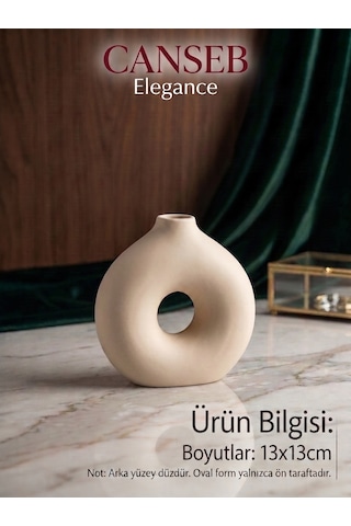 13x13cm - Premium -dekoratif Donut Vazo - Kendinden Kokulu - El Boyaması İşçilik Bej