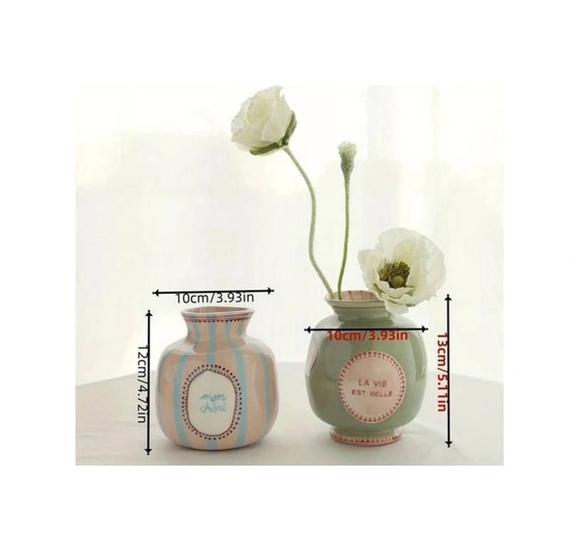 Trendooze Pembe Kalp Çiçek Seramik Vazo - El Yapımı Ev Dekorasyon