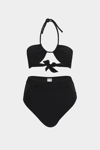 Açelyaokcu Premium Dokulu Yüksek Bel Idunn Fit Kadın Bikini Altı Siyah