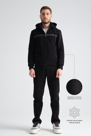 Shooter Sportswear Shooter Erkek Kışlık Eşofman Takımı Şardonlu Üç Iplik Kapüşonlu Regular Kalıp Siyah