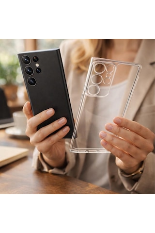 Samsung Uyumlu Galaxy S24 Ultra Kılıf Şeffaf Silikon Kamera Korumalı 3d