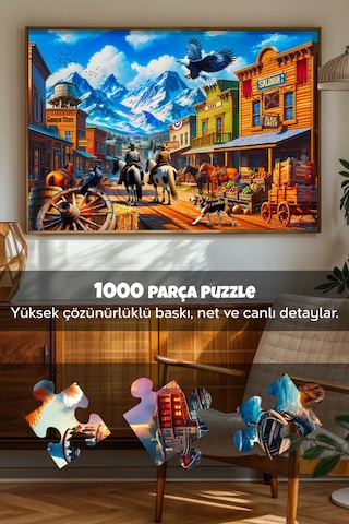 1000 Parça Legends Of The Wild West Puzzle - Vahşi Batı Kasabası Yapboz 68x48 Cm