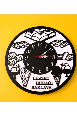Baklava & Börek İş Yerine Özel Ahşap Duvar Saati -sağlam Ve Uygun Hediye Şık Siyah