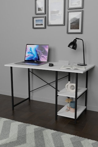 VayAvm Metal Ayaklı 2 Raflı Çalışma Ofis Masası Beyaz 60x120 CM Beyaz