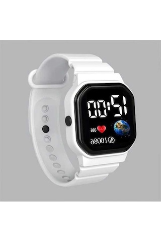 Trendooze Gaojunshop01 Beyaz Led Dijital Erkek Kol Saati - Harita Kalp Tasarım Beyaz