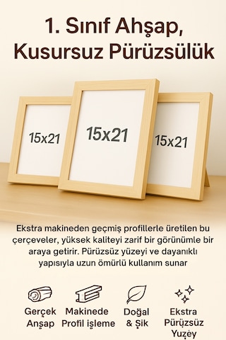 Ahşap Fotoğraf Çerçevesi 15x21 Cm 1. Sınıf Pürüzsüz Yüzey Masaüstü & Dekoratif
