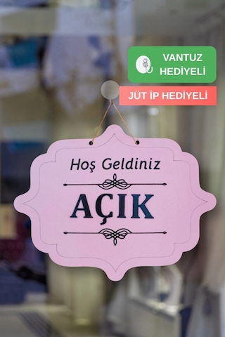 Ahşap Dekoratif Kesim Açık-kapalı Yazısı - Pembe