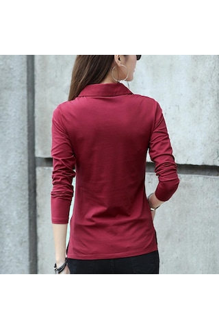 Düğme T Gömlek Kadın Sonbahar Üstleri Dönüş Yaka Ince Pamuklu Tişört Kadın Uzun Kollu Kadın Giysileri Tee Gömlek Femme Kahve Kahverengi