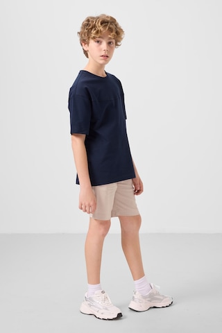 Lacivert-taş Pamuklu Oversize Fit Dokuma Hafif Esnek Chino Erkek Çocuk Şort Takım - 11279 Lacivert