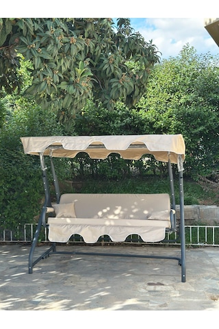 3 Kişilik Hamak Zırh Demir Bahçe Balkon Teras Salıncağı Krem